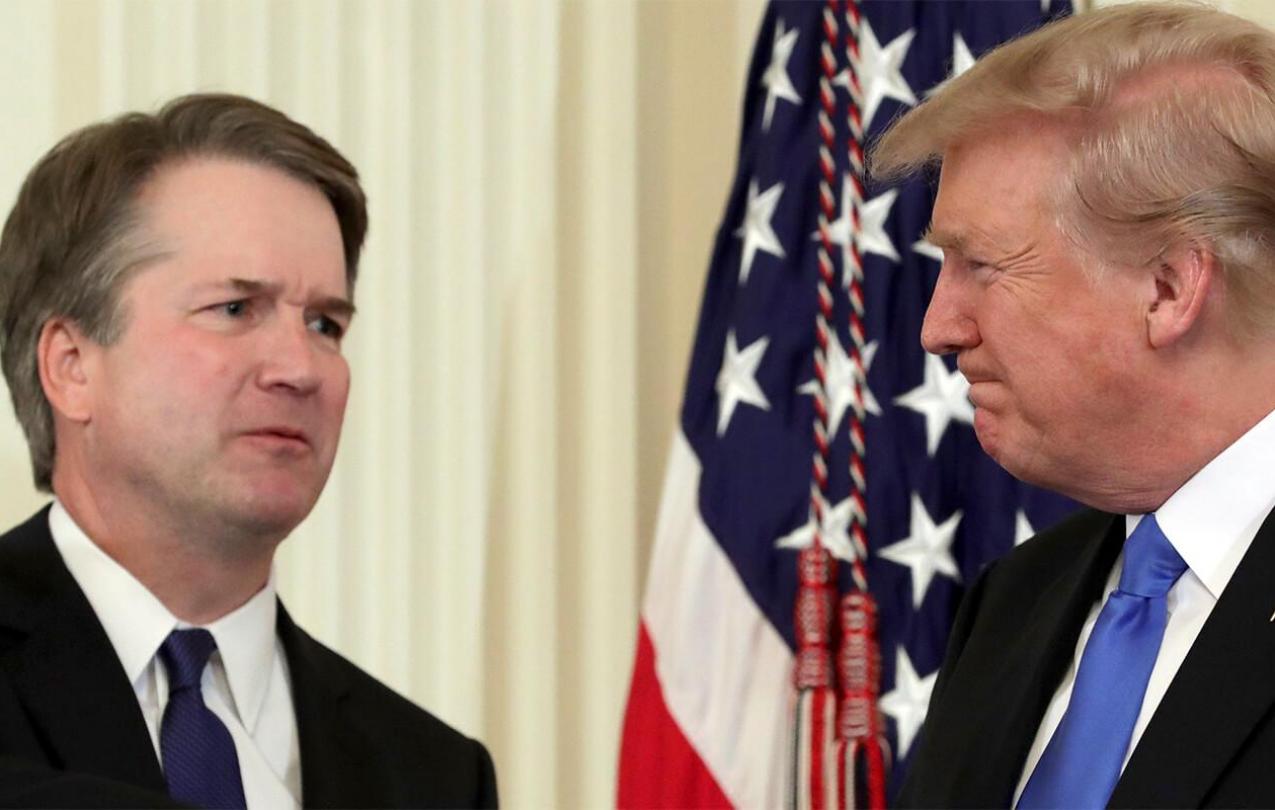 Pres. Trump squints at his SCOTUS nominee, Brett Kavanaugh